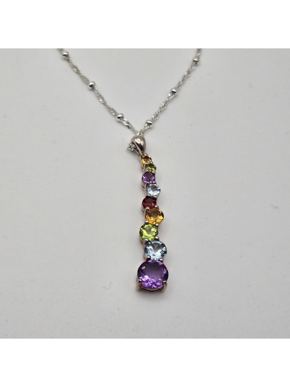 Sterling Silver Rainbow Multi Gemstone Pendant 18' Necklace Chain Peridot Amethy